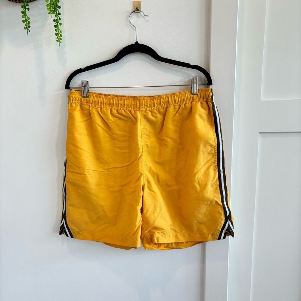 Harrison&Taylor Vintage 90's Men's Yellow Swim Trunks Olive Green Stripe Size M
